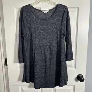 Workshop Republic Clothing tunic, sz L, marled dark gray, 3/4 sleeve, loose fit